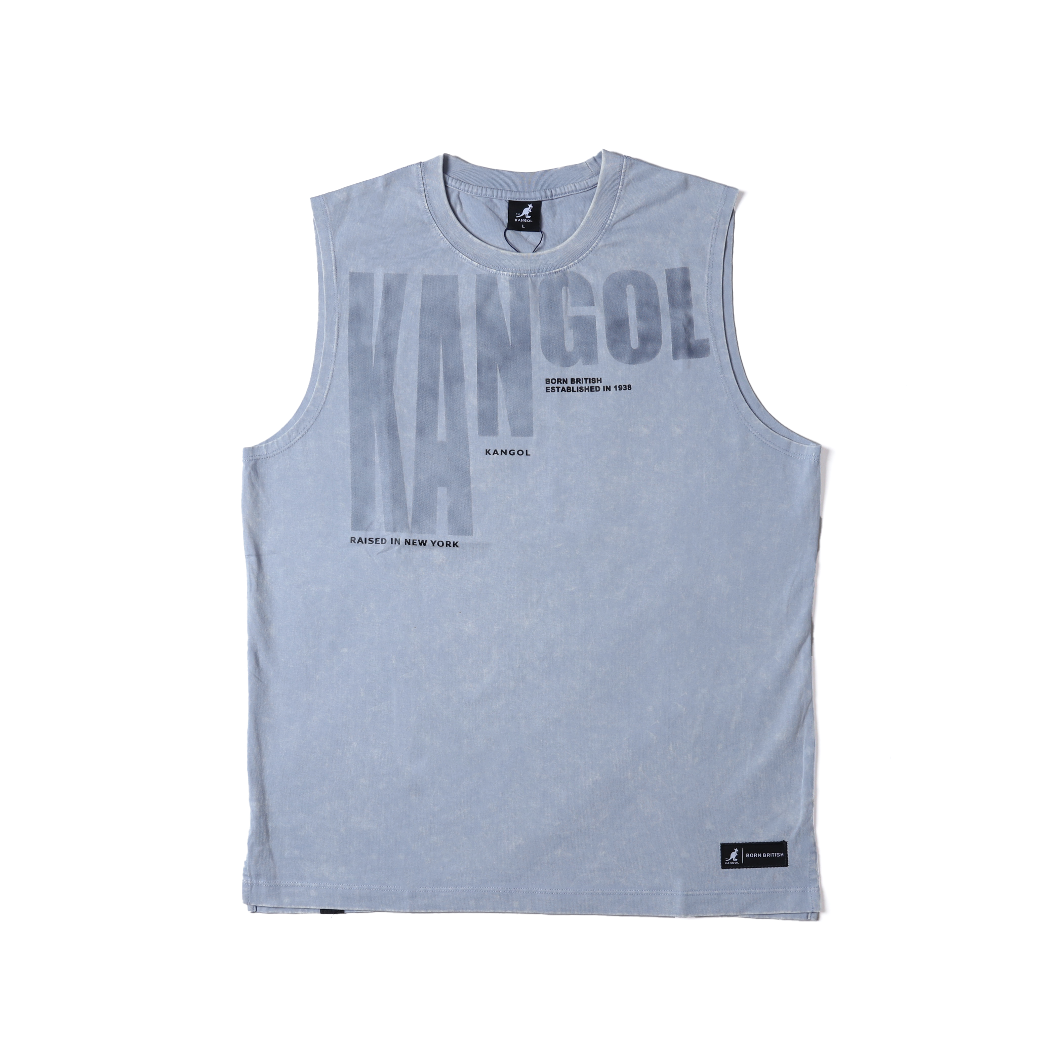 男款 KANGOL VEST 淺灰藍 黑 英國 袋鼠 印花 中性 洗水 背心【66251481】