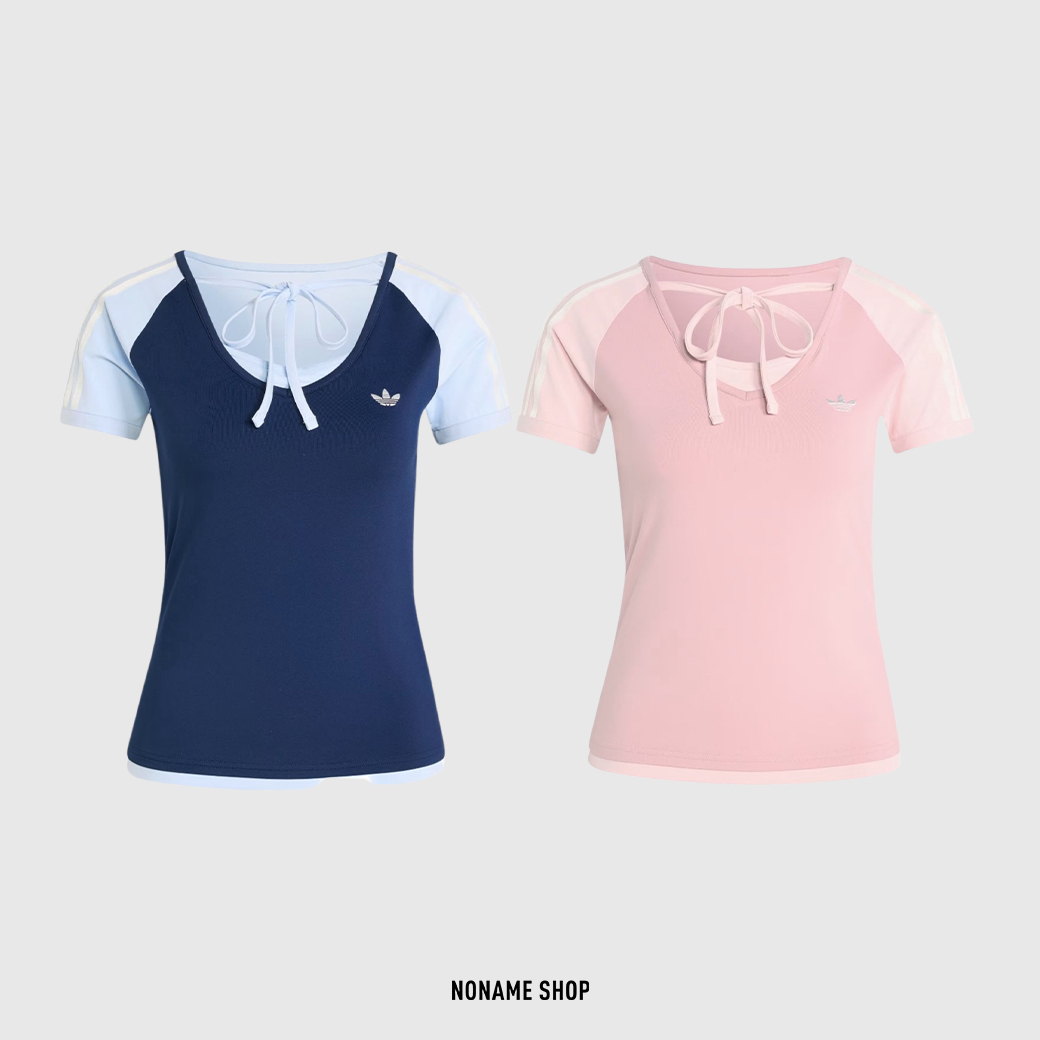 ADIDAS ORIGINALS VINTAGE 三葉草 蝴蝶結 綁帶 繞頸 假兩件 上衣 短袖 兩色 (女款)