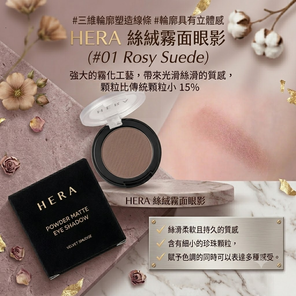 【HERA 絲絨霧面眼影(#01 Rosy Suede)】