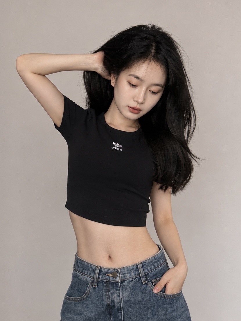 ADIDAS ORIGINALS ESS RIB TEE 圓領 短版 短袖 T  白色 黑色