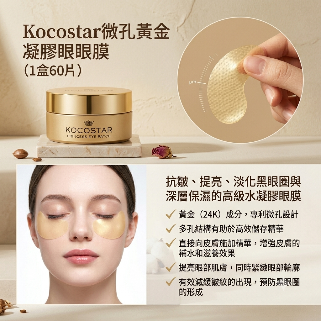 預訂7月下旬到【Kocostar微孔黃金凝膠眼膜(1盒60片) 】
