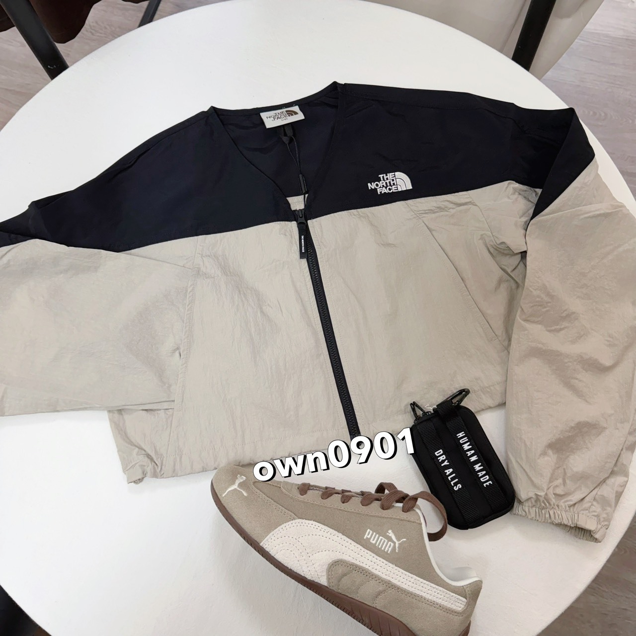 【OWN】The North Face 春夏 薄長袖 外套 短版 開襟 罩衫 抽繩 無領 縮口 女款 奶油白 NJ3LQ32J