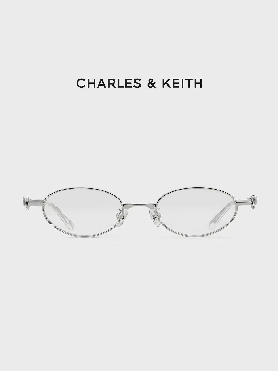 CHARLES & KEITH 小CK 蝴蝶結 粉水晶 折疊式 銀框 眼鏡 銀色