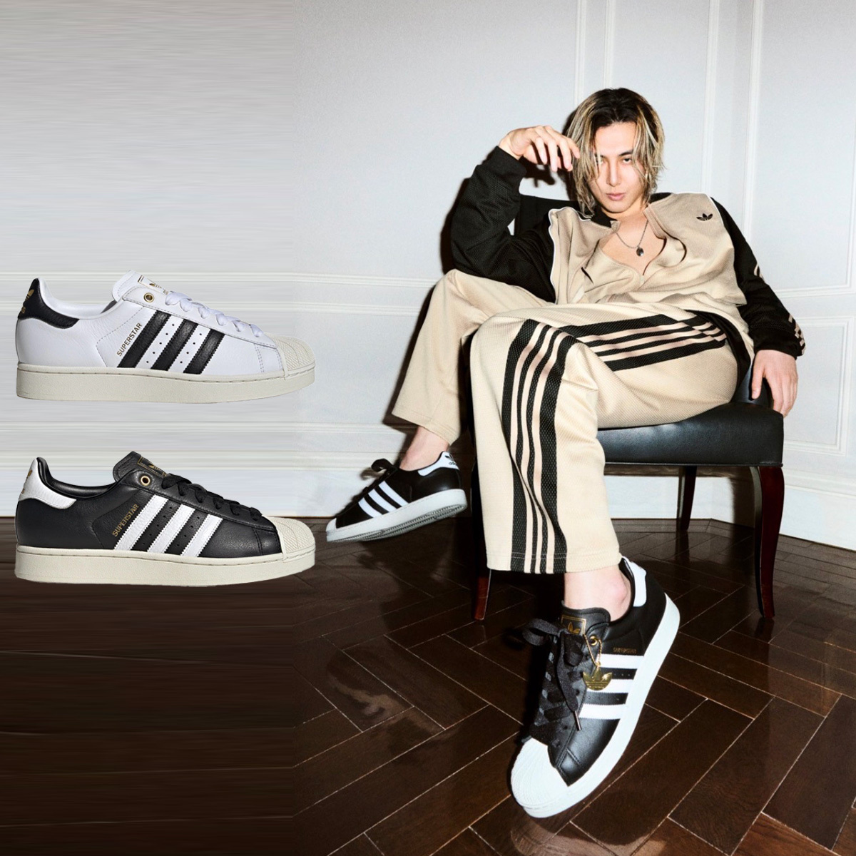 男鞋 ADIDAS SUPERSTAR II 黑色 白色 藤井風同款 經典 皮革 三葉草吊飾 貝殼頭 奶油底 休閒鞋【KI0981/KI0979】