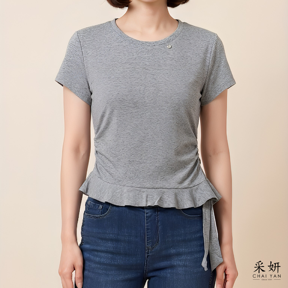 裙邊綁帶短袖上衣