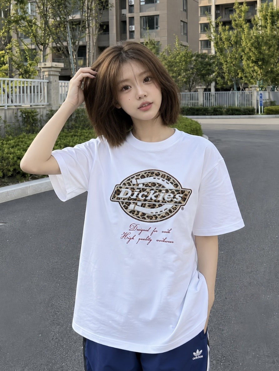DICKIES 美式復古 豹紋 刺繡 短袖 短T 男女同款