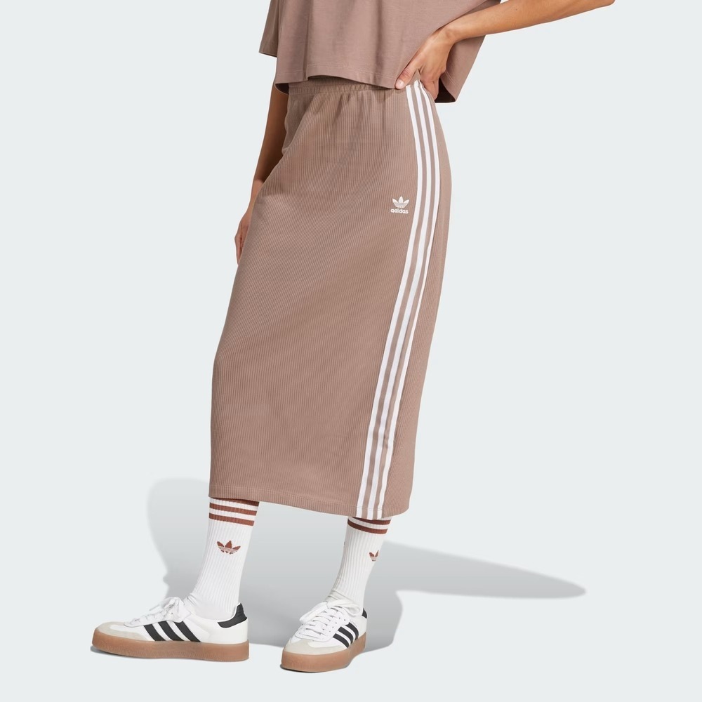 ADIDAS 長裙 KNITTED SKIRT 女款 奶茶色 復古 簡約 修身 運動 休閒  JD4606