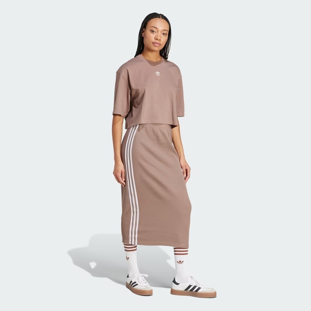 ADIDAS 長裙 KNITTED SKIRT 女款 奶茶色 復古 簡約 修身 運動 休閒  JD4606