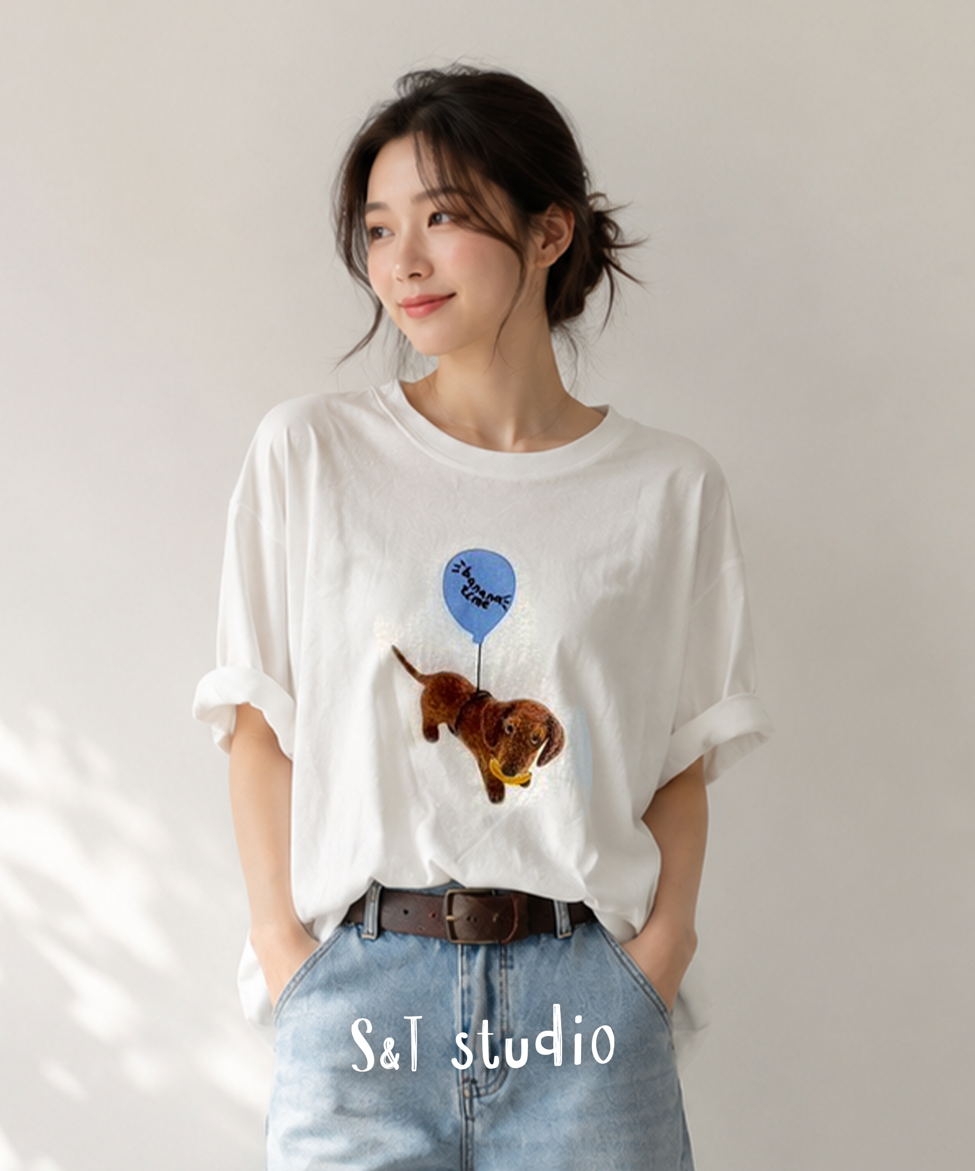 狗狗氣球趣味印花女款 T-SHIRT (兩色)