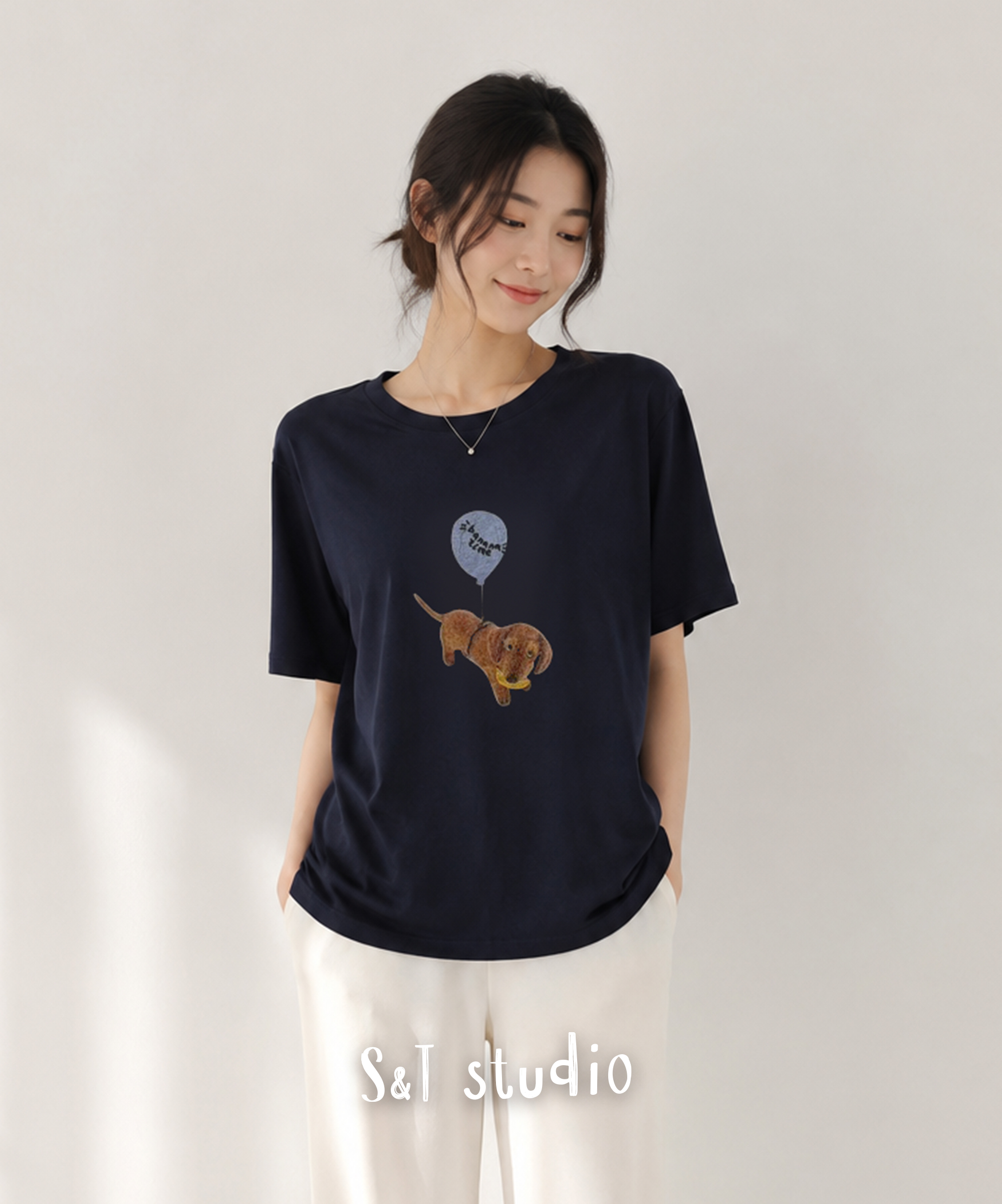 狗狗氣球趣味印花女款 T-SHIRT (兩色)