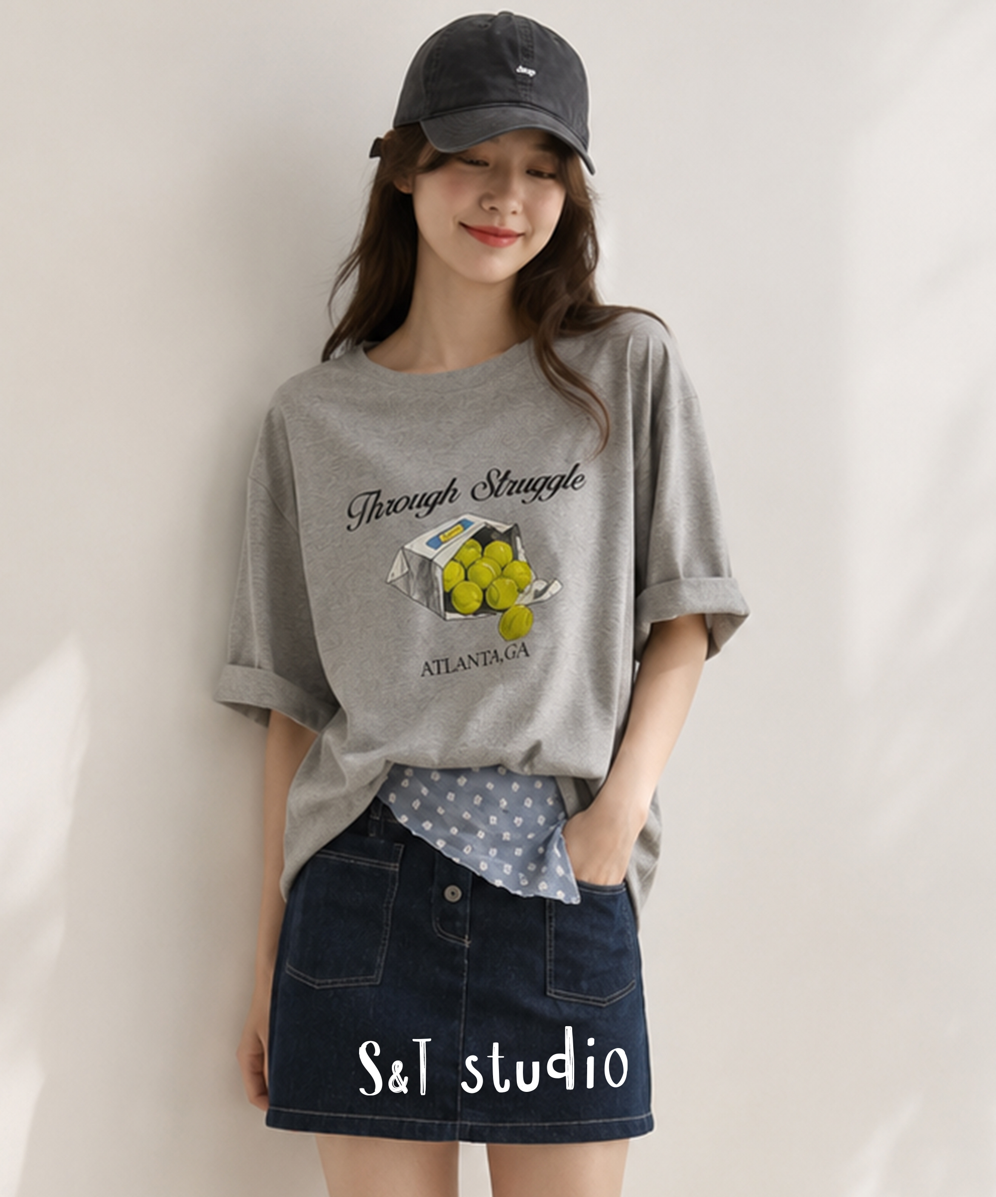 袋裝網球印花女款 T-SHIRT (兩色)
