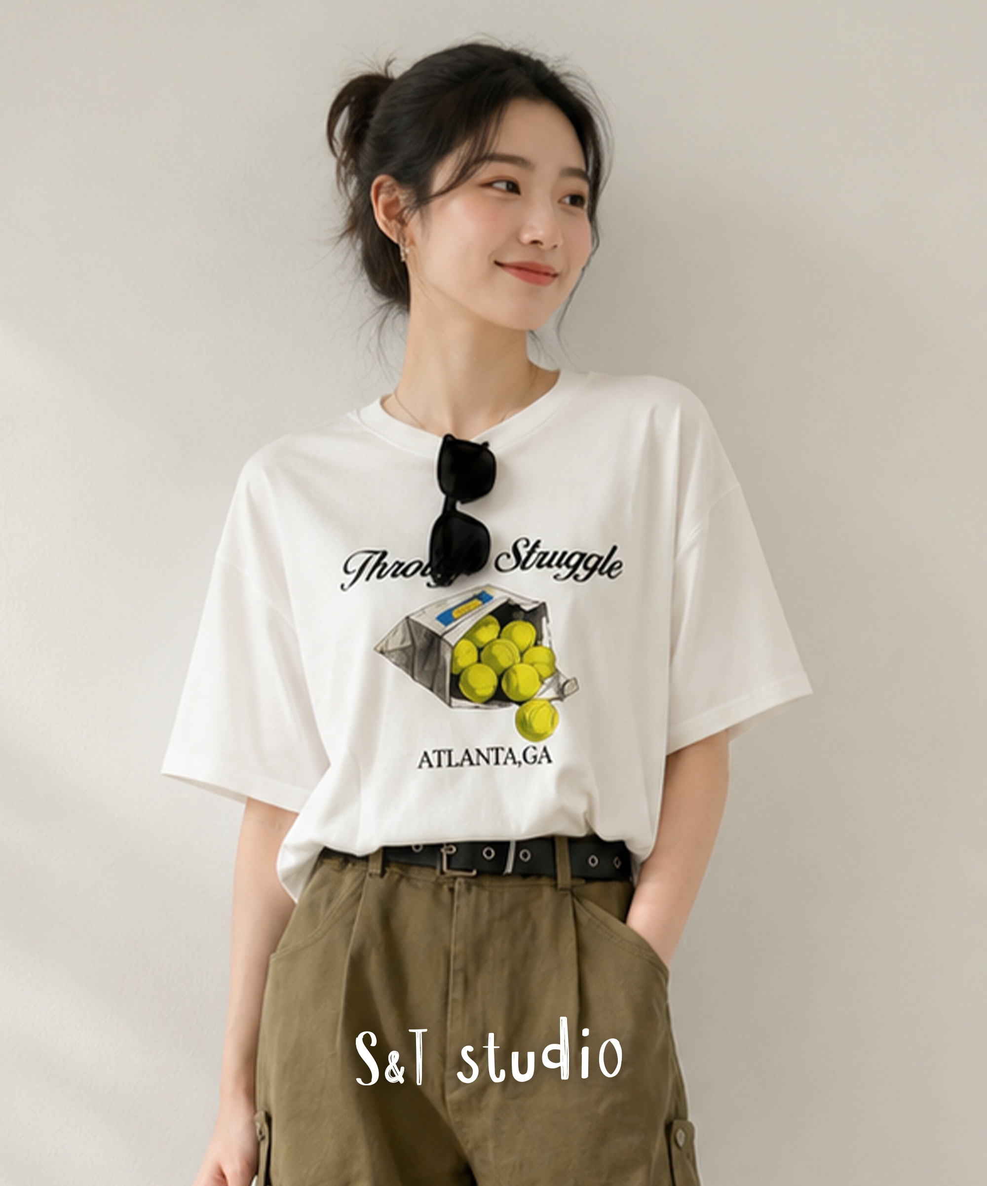 袋裝網球印花女款 T-SHIRT (兩色)