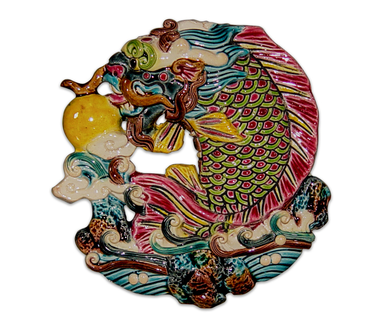 鹿港窯禮品館｜台灣國寶交趾陶 居家開運捲軸裱褙裝飾壁飾 獨佔鰲頭S
