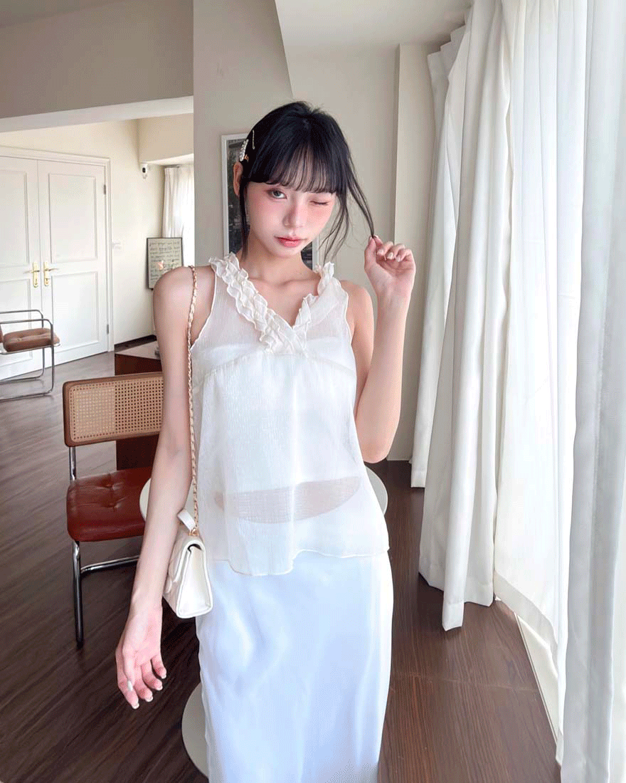 LINA LINA正韓柔美仙氣層次荷葉滾邊織紋上衣-溫柔杏