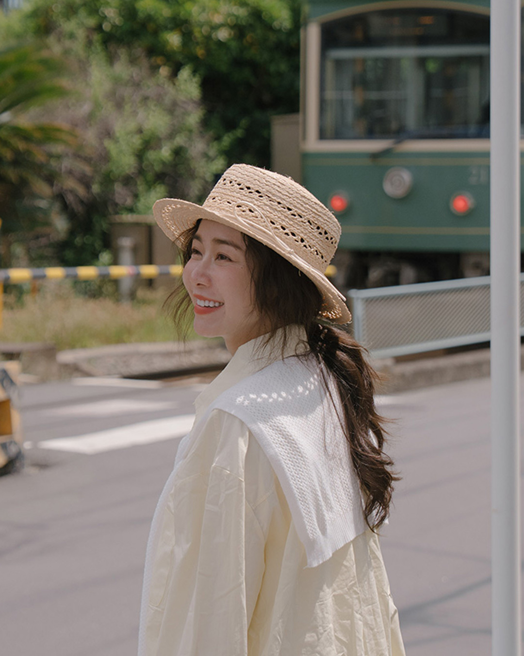 Leather cord bow openwork woven straw hat【07021003】in stock+pre-order