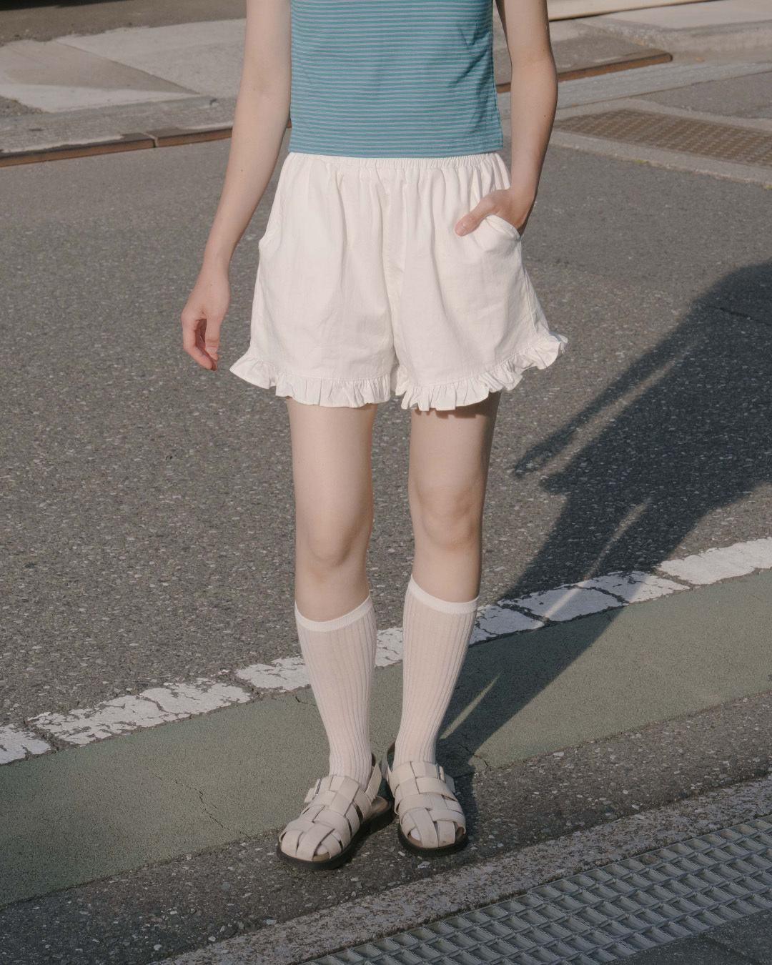 Ruffled hem design casual shorts, available in three colors, S/M【04130318】in stock+pre-order