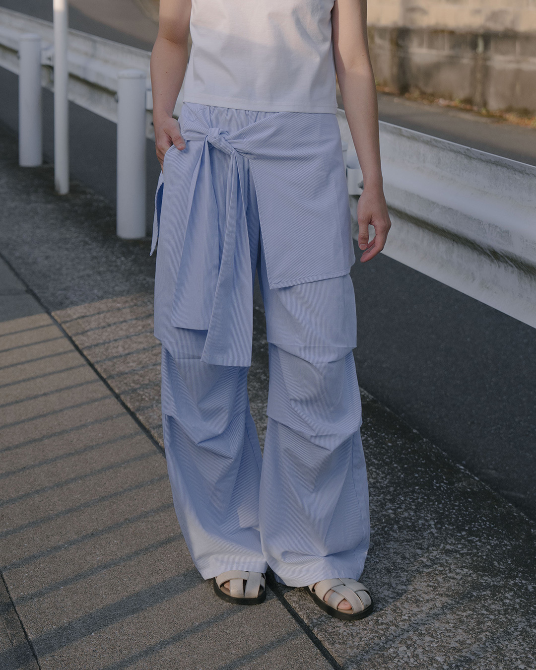 Two-piece striped pleated casual trousers with skirt flap S/M【04102050】in stock+pre-order