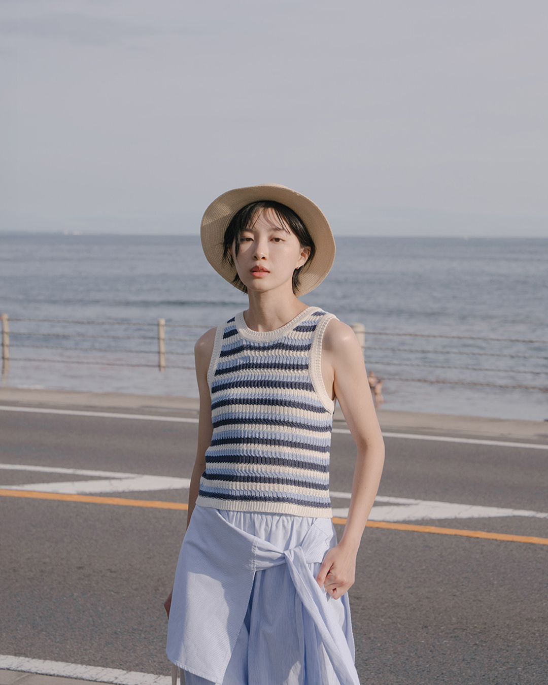 3D textured striped knit vest, available in three colors【01099774】in stock+pre-order
