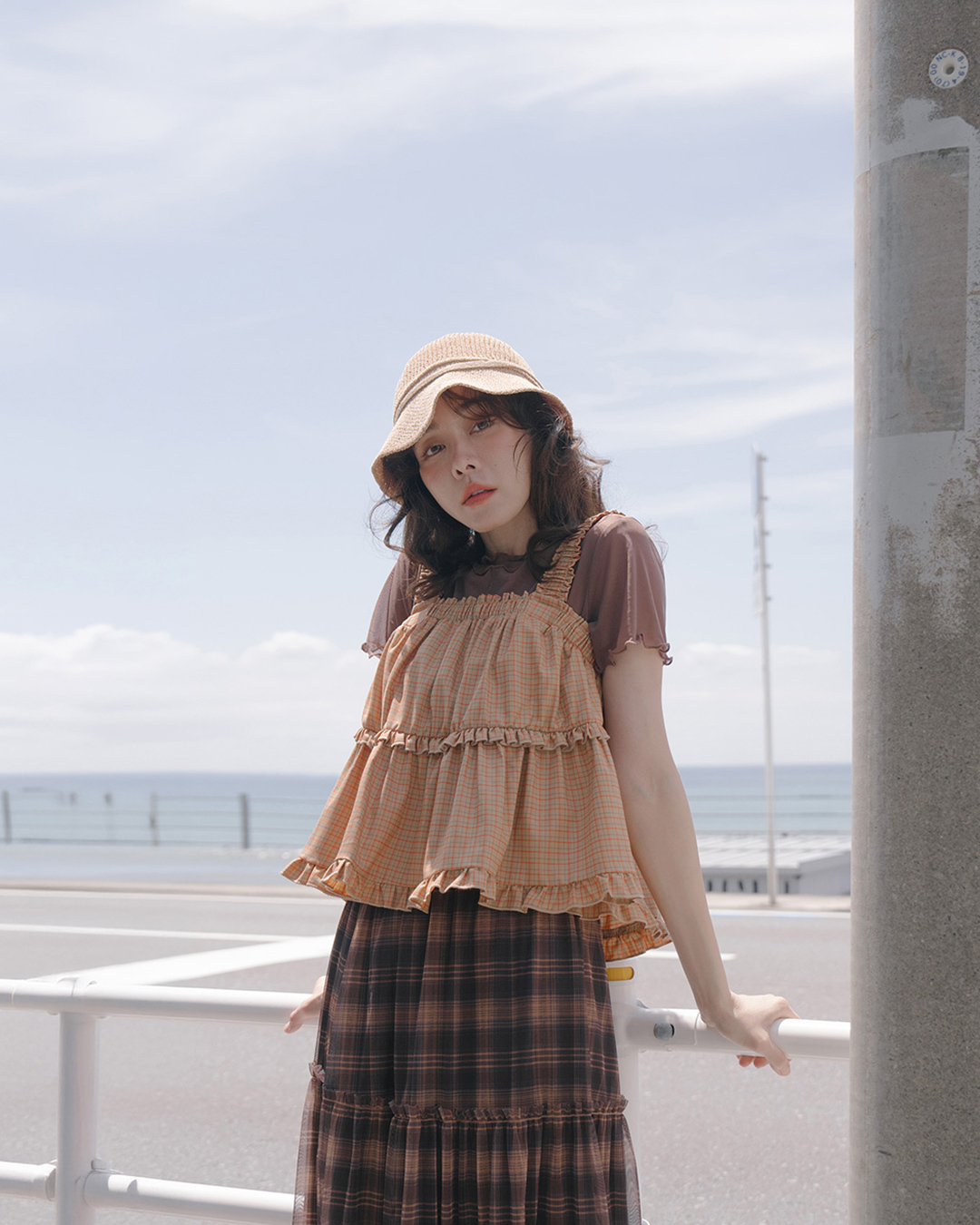 Checkered lotus leaf-shaped umbrella vest, available in three colors【01099621】in stock+pre-order