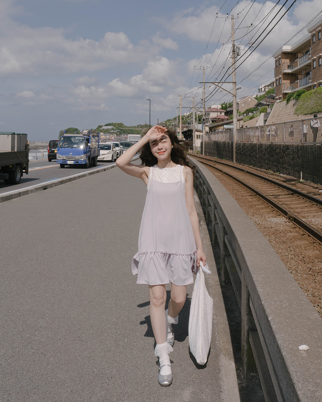 Plain ribbon-tied spaghetti strap short dress - purple【01087309】in stock+pre-order