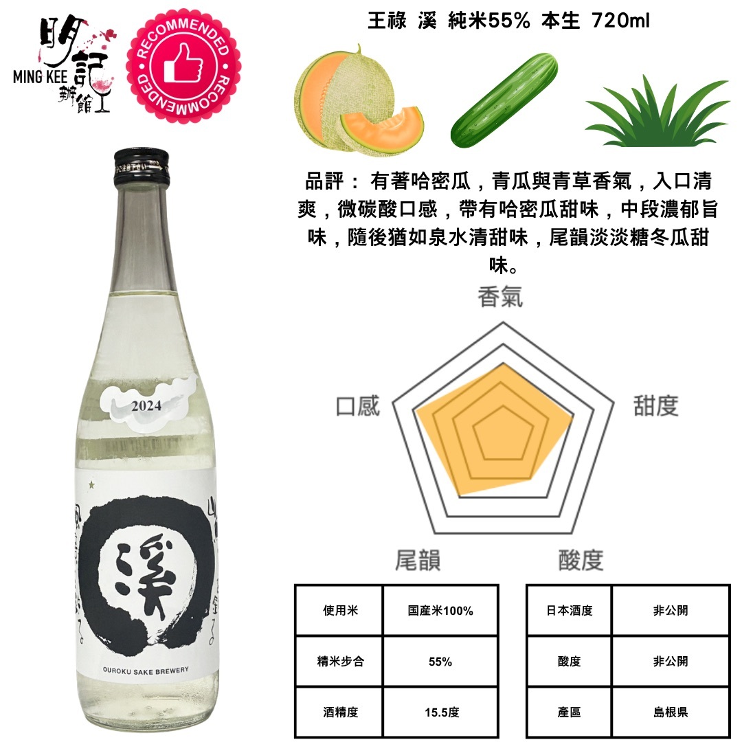 王祿 溪 純米55% 本生 720ml