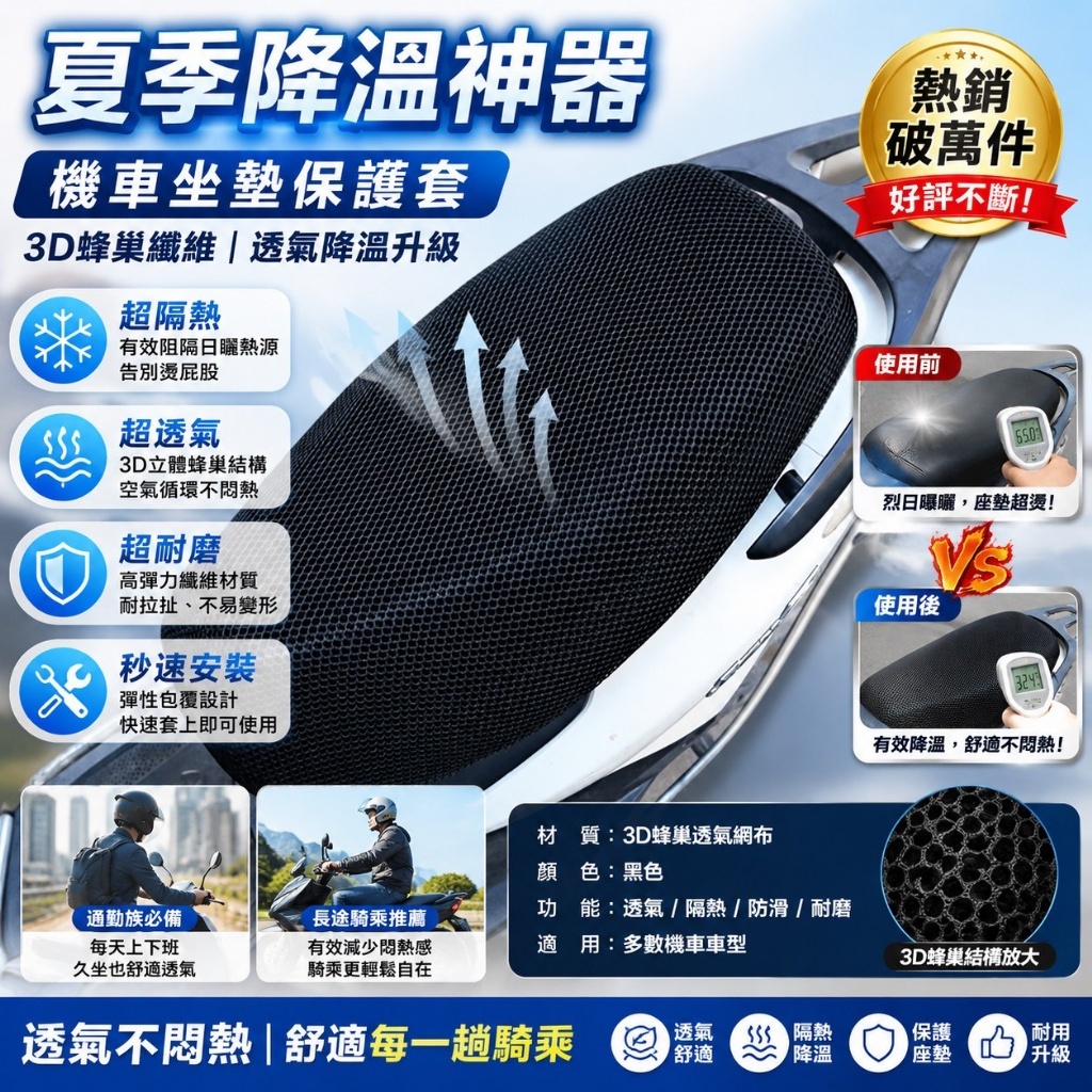 (預購商品) 夏季降溫神器 機車坐墊保護套
