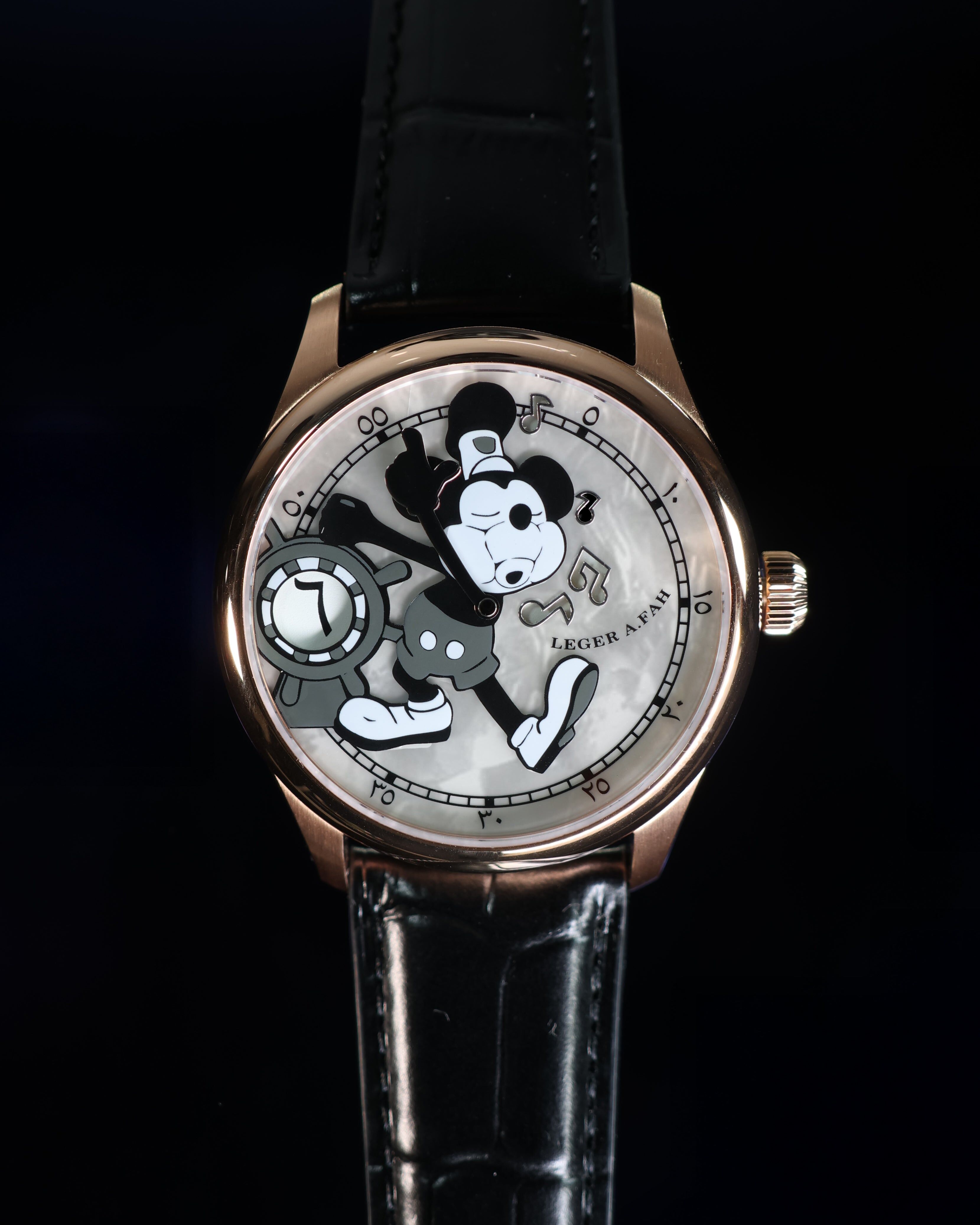 Whistle 1928 Mechanical Animation Jumping Hour Watch (Rose Gold MOP)