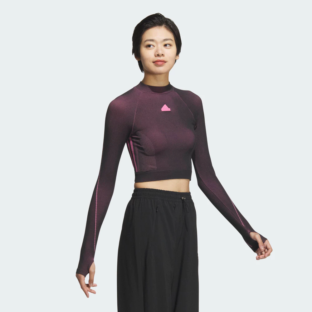 ADIDAS 長袖 SLIM LS TOP 酒紅 短版 訓練 運動長袖 女 JJ1083