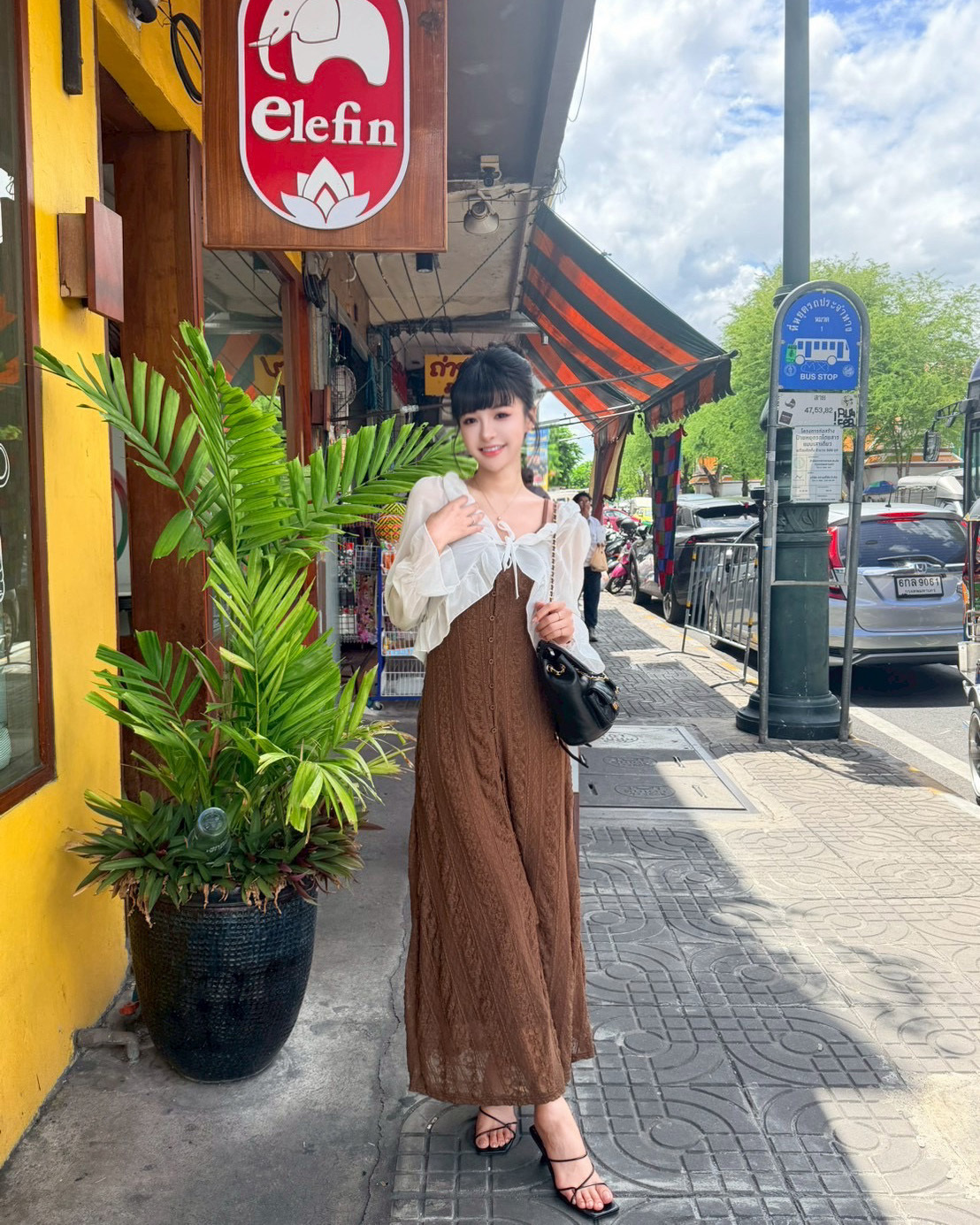 LINA LINA溫柔暮色純色荷葉滾邊綁結罩衫-甜美白