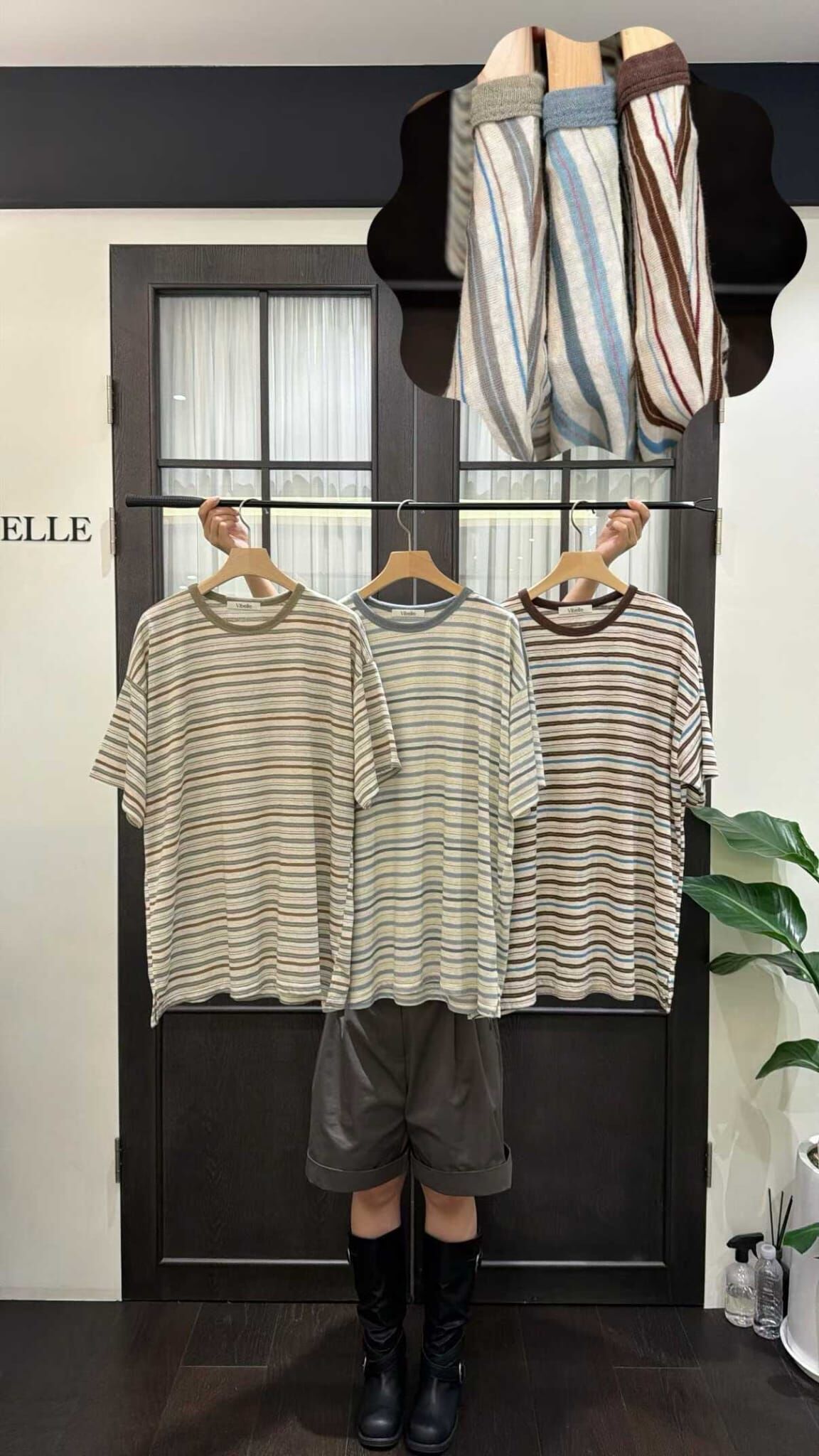 VB6310 竹節棉拼色條紋百搭棉Tee
