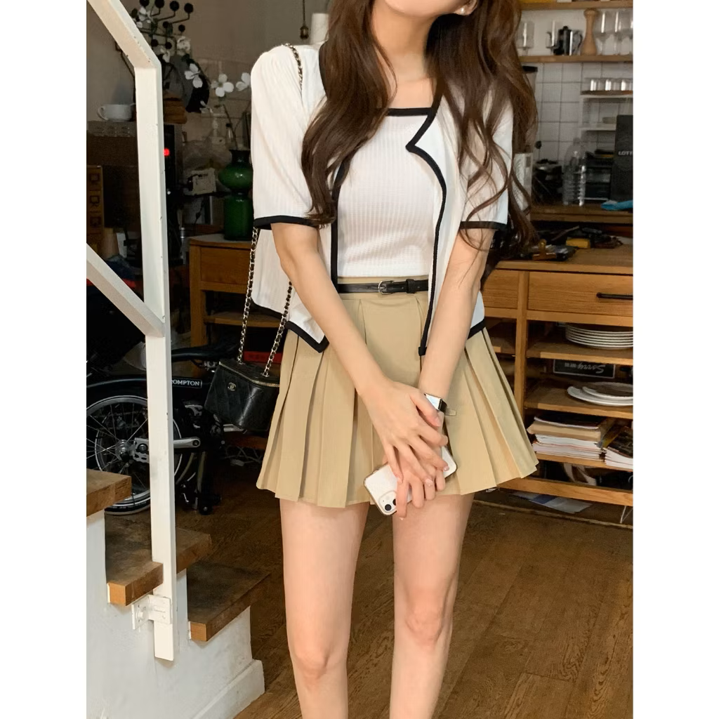 韓國Dejou授權 韓系女團風前百褶鬆緊帶短裙