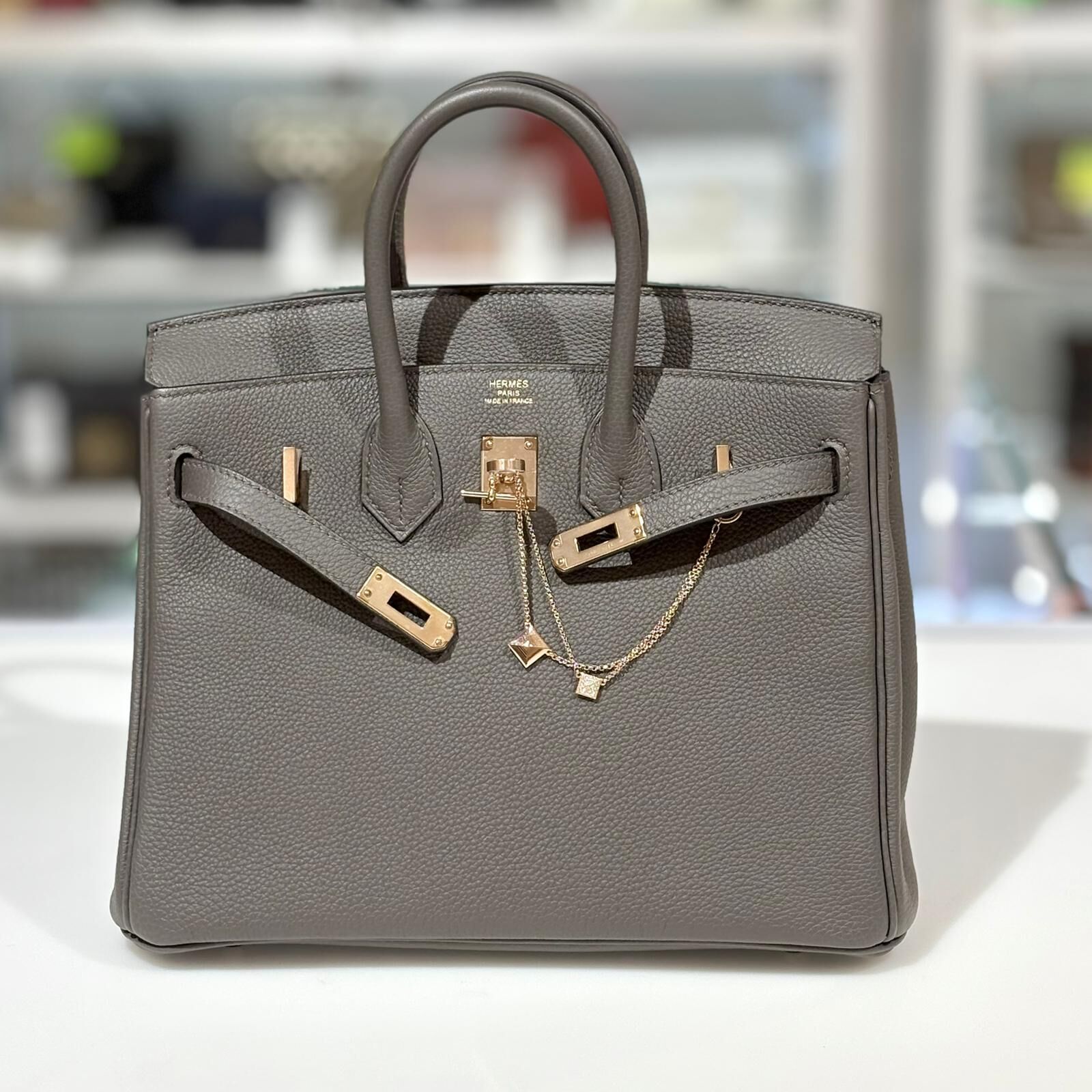 全新HERMES BIRKIN 25 Z刻 8F/ETAIN TOGO GWH 錫器灰玫瑰金扣 #B25 #愛馬仕 鉑金包 #BRAND NEW #香榭站正品