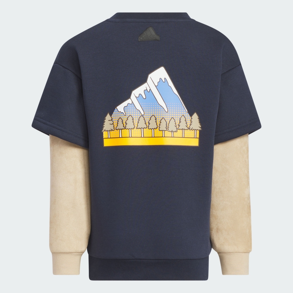 ADIDAS 長袖 LK KN CREW 藍黃 抓絨 上衣 童裝 JJ4956