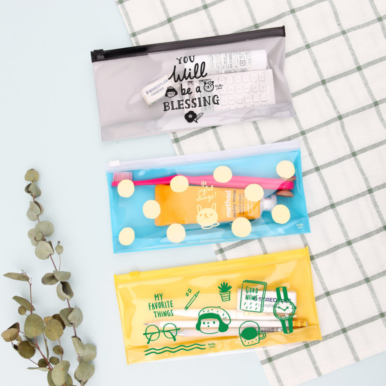 Gracebell｜Hello Jane Daily Pouch PVC 防潑水立體萬用袋 筆袋 收納袋 （M size）