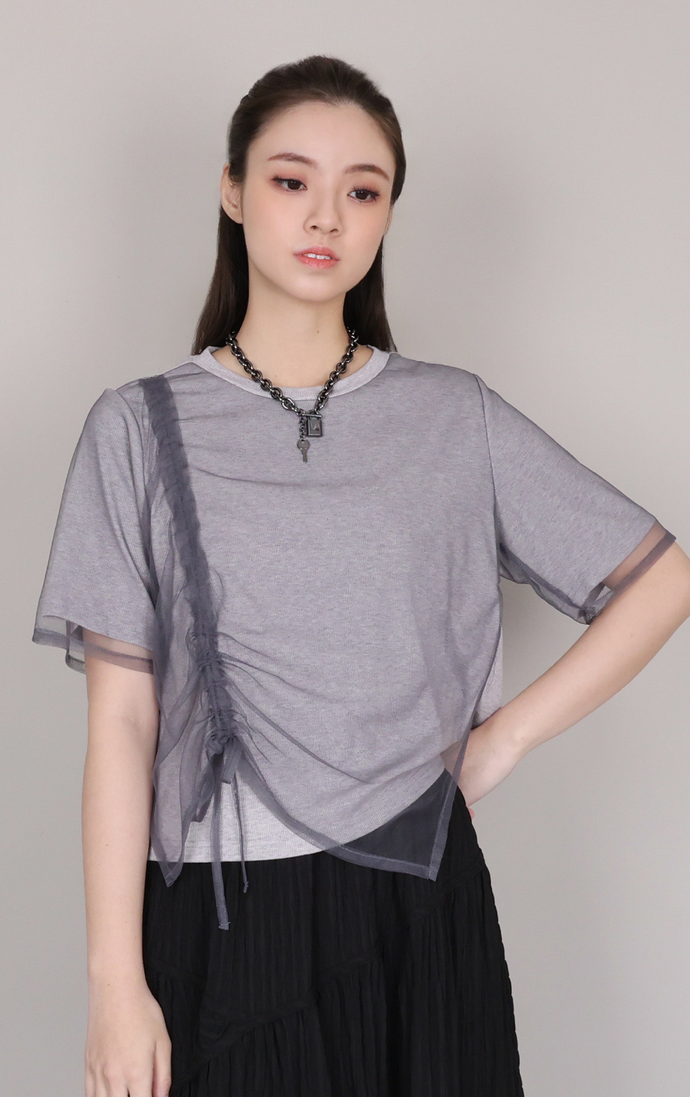 Tiered Mesh Ruched Top ST0462
