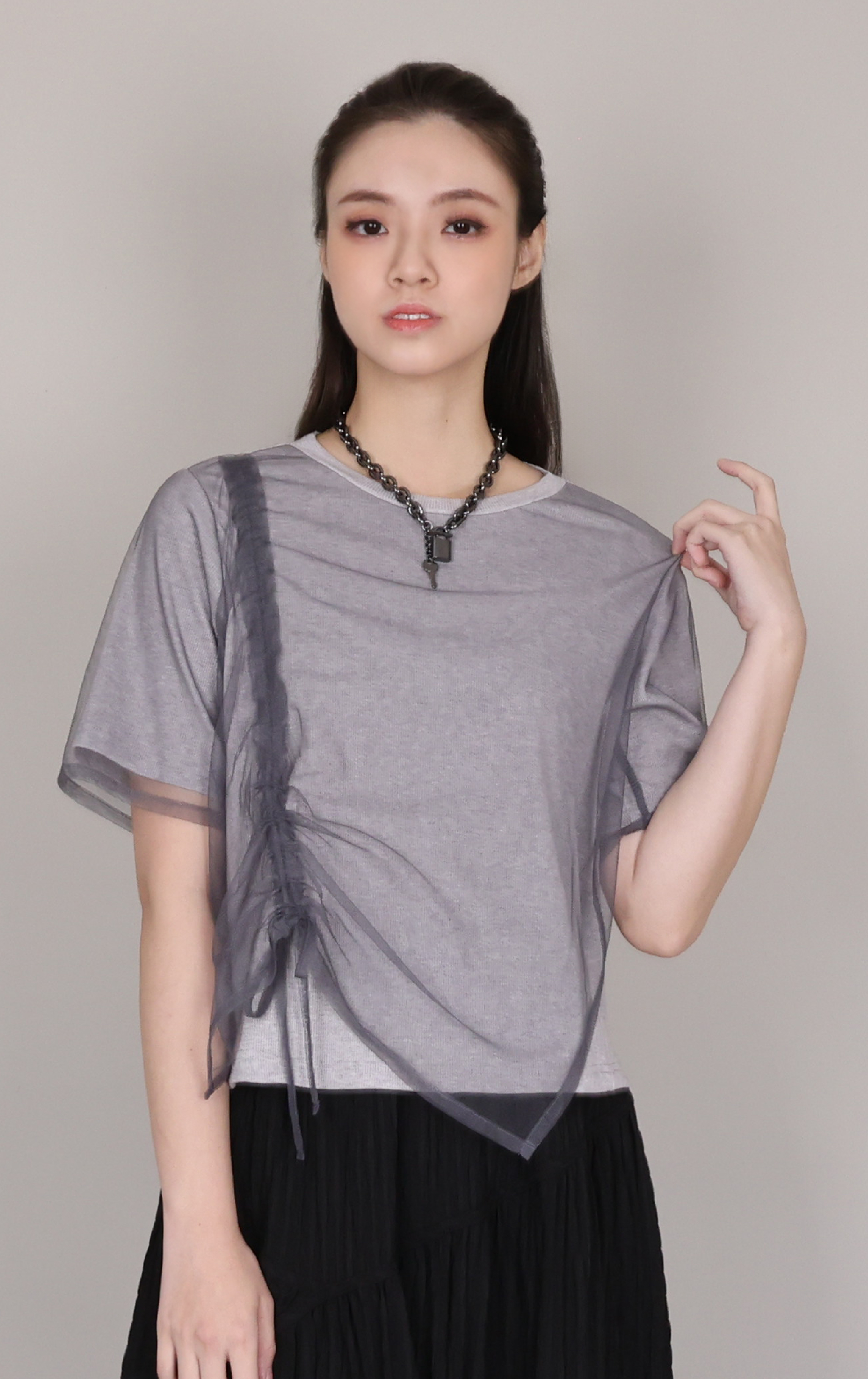 Tiered Mesh Ruched Top ST0462