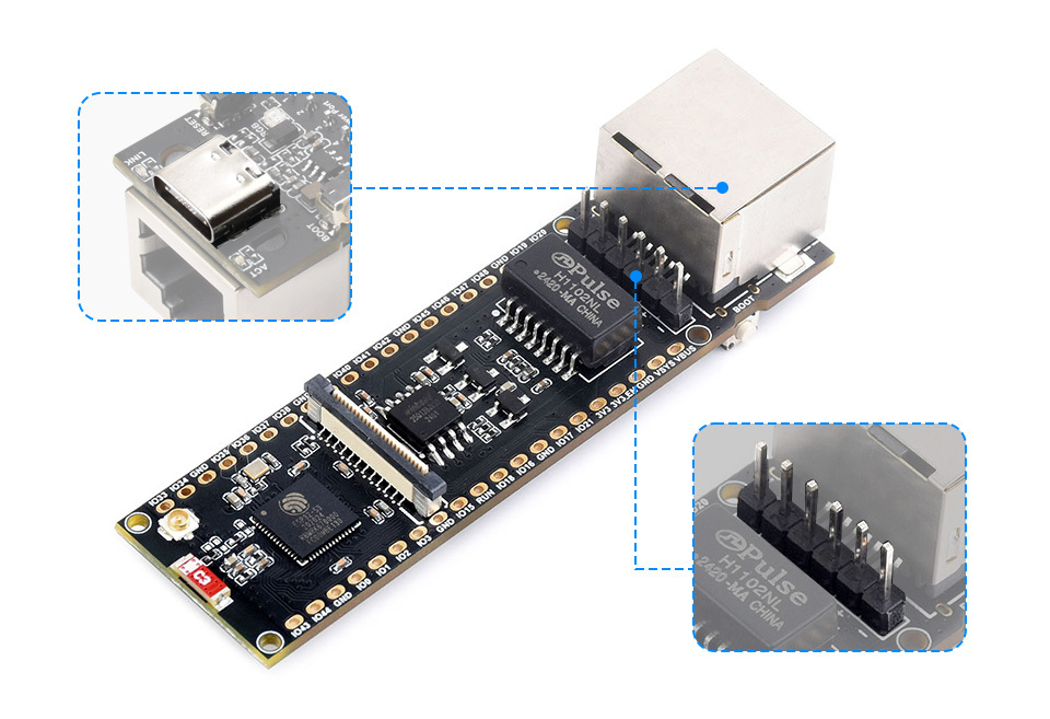 ESP32-S3 乙太網路開發板,彈性的供電方式
