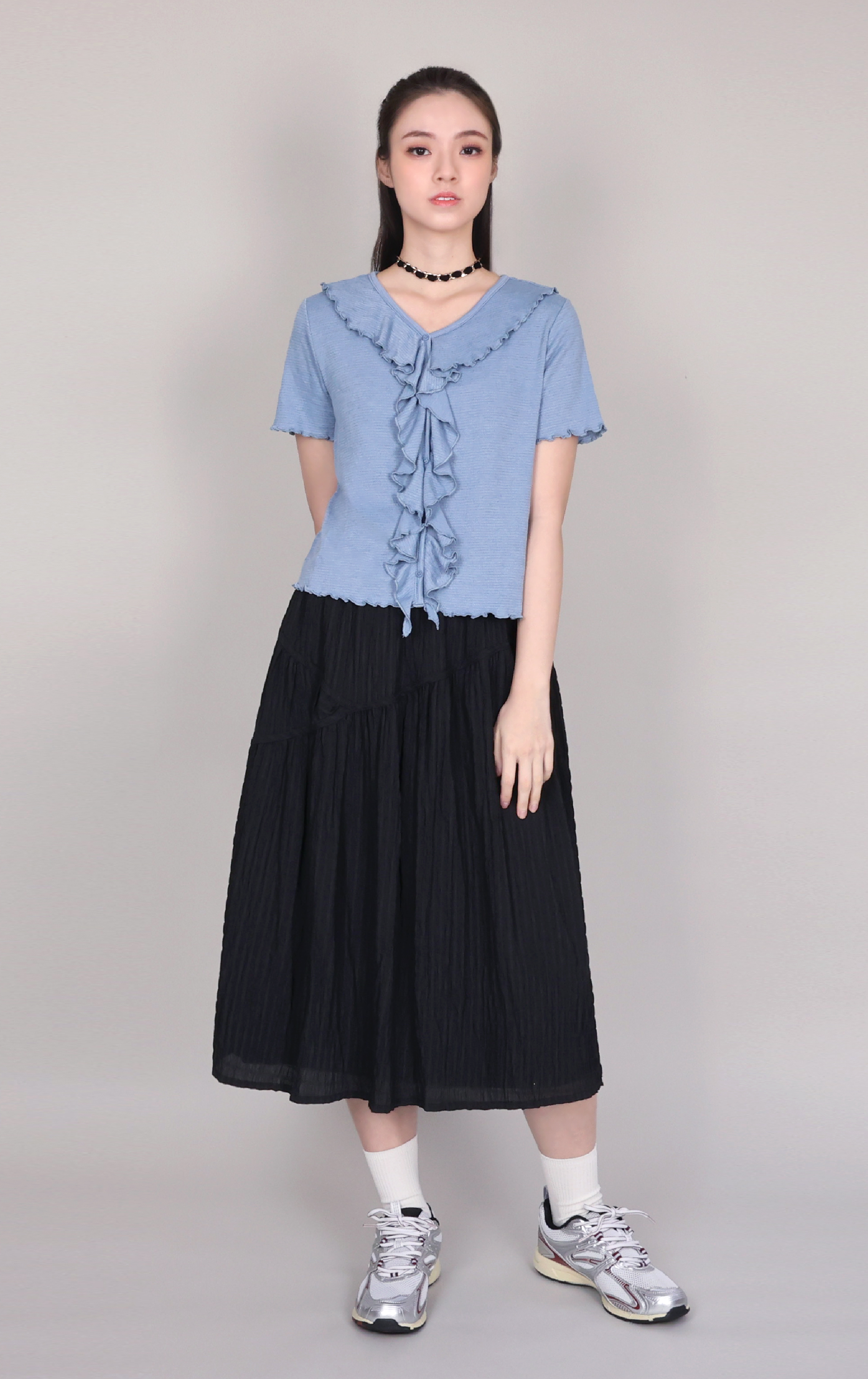 Cascading Ruffle Open-Front Knit Top ST419A