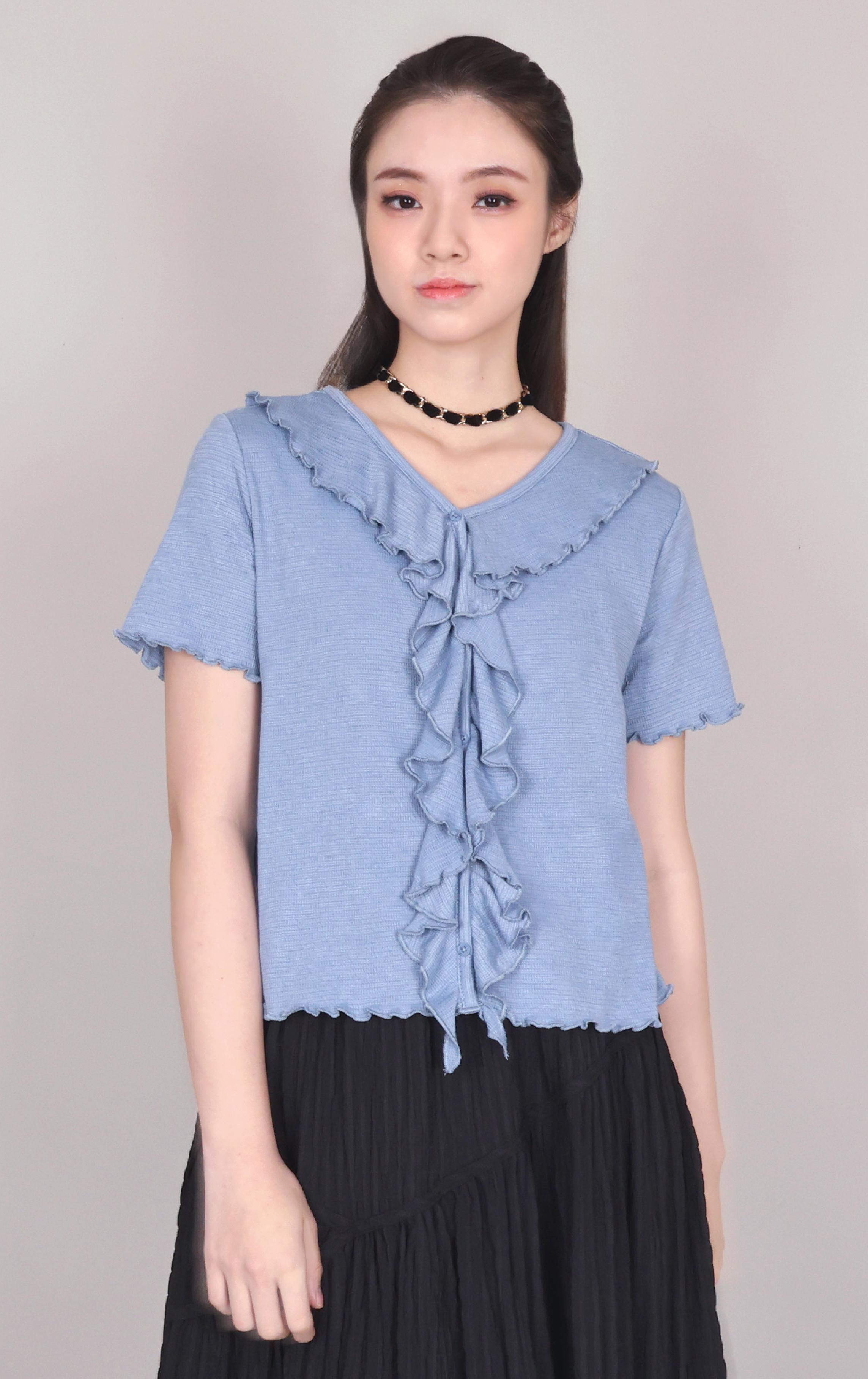 Cascading Ruffle Open-Front Knit Top ST419A