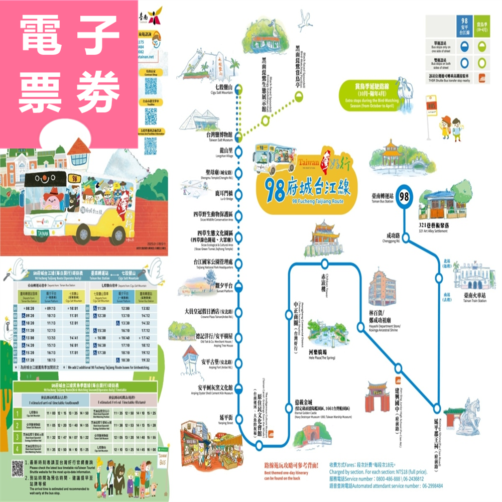 【電子票劵】台南｜98府城台江線一日無限 搭乘券  Ⓕ