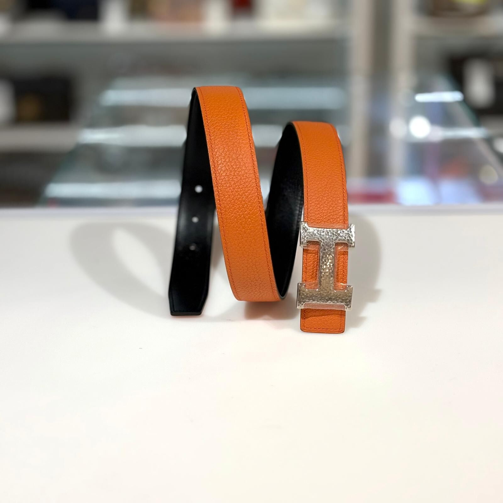 全新愛馬士皮帶80碼, 32mm,橙色TOGO, 黑色TC, 雙面腰帶, 銀色卵石H扣, HERMES BELT #BRAND NEW #香榭站正品