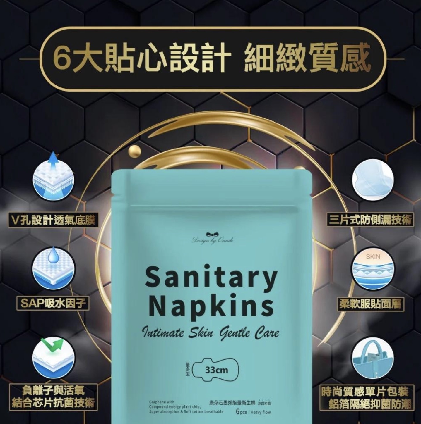 康朵石墨烯涼感抑菌衛生棉-量多型(6片/包)$49/1包 2包起$45