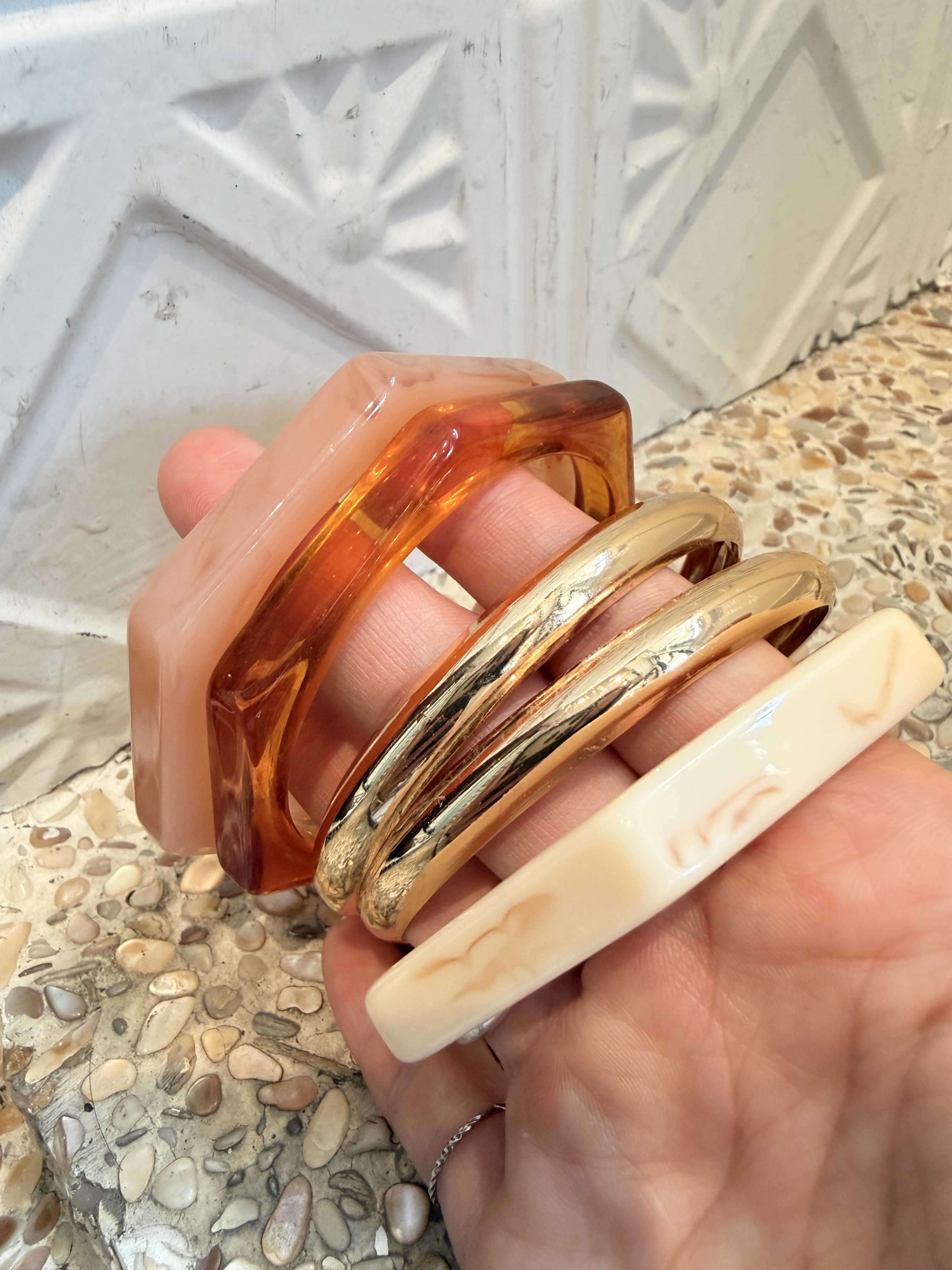 Nude裸金色金屬石紋層次手鍊