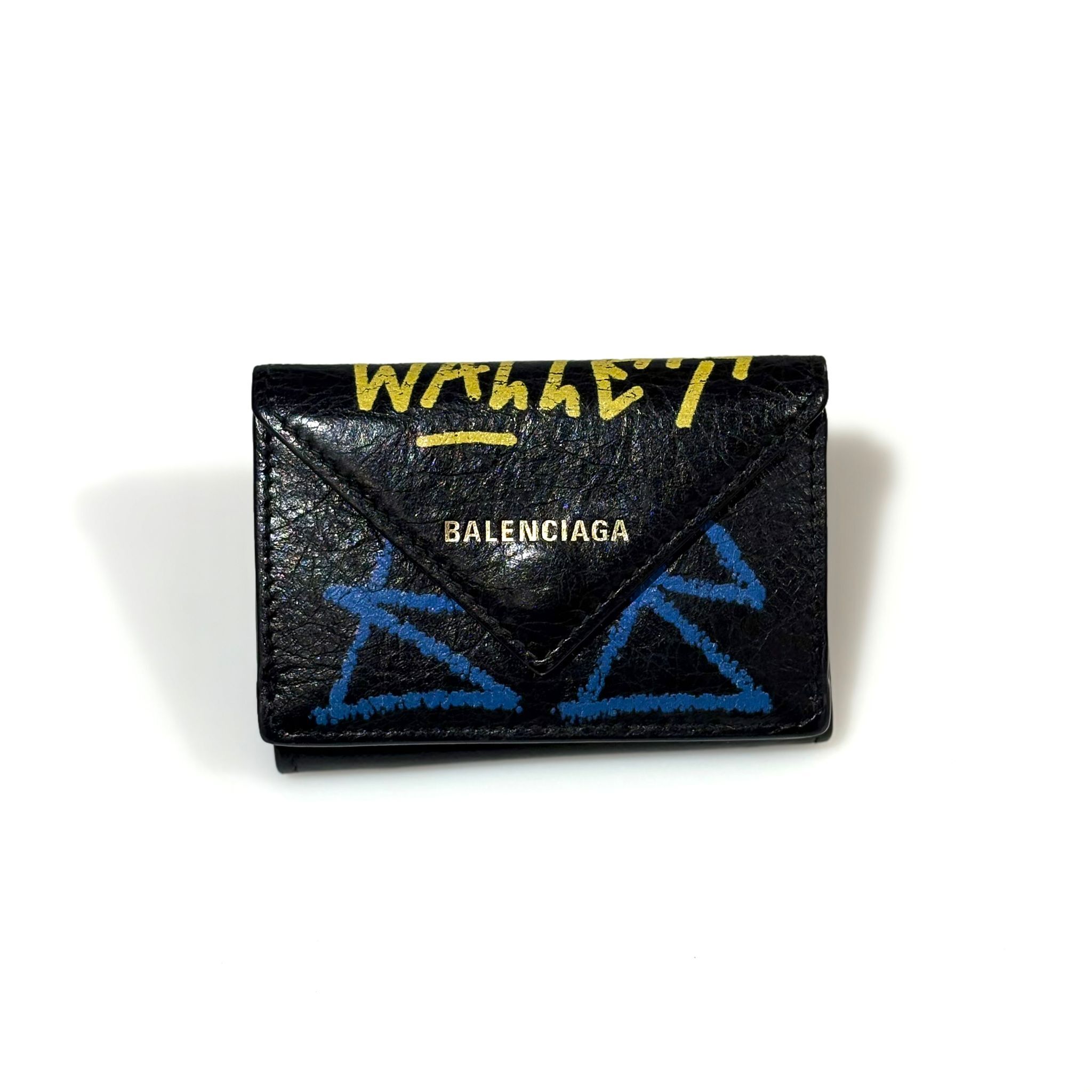 98%NEW二手BALENCIAGA短銀包/零錢包  391446-1060-Z-532244 黑色塗鴉款 Mini Wallet #香榭站正品