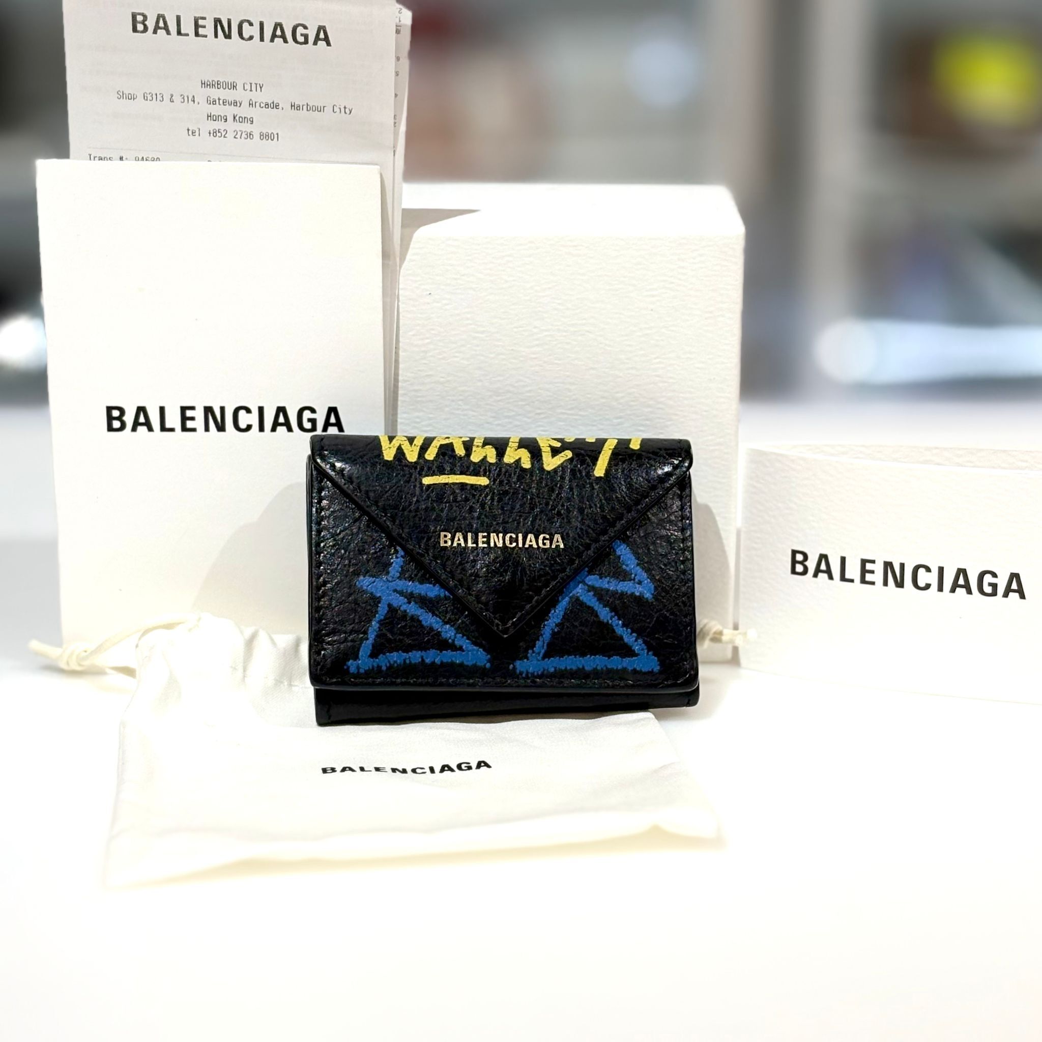 98%NEW二手BALENCIAGA短銀包/零錢包  391446-1060-Z-532244 黑色塗鴉款 Mini Wallet #香榭站正品