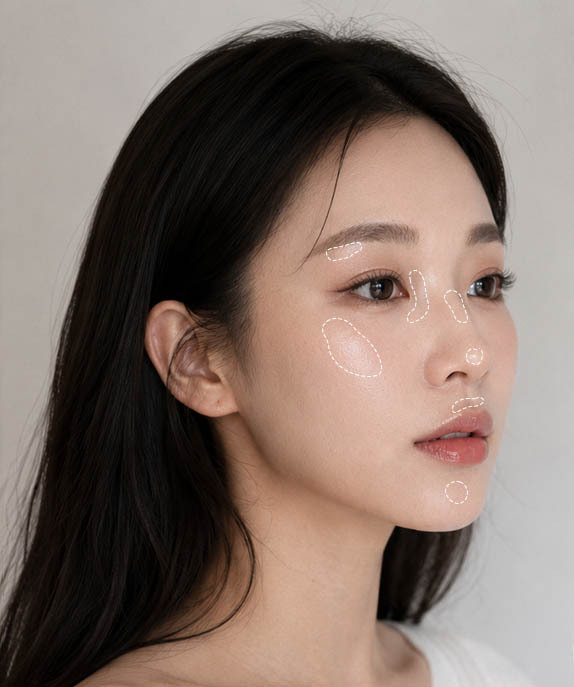 圖片 ALT:化妝師示範顴骨及蘋果肌提亮位置教學