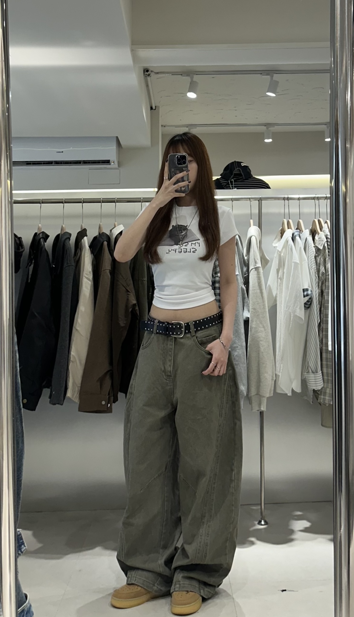 NJ307 韓系 做舊 弧形雙線拼接 彎刀褲