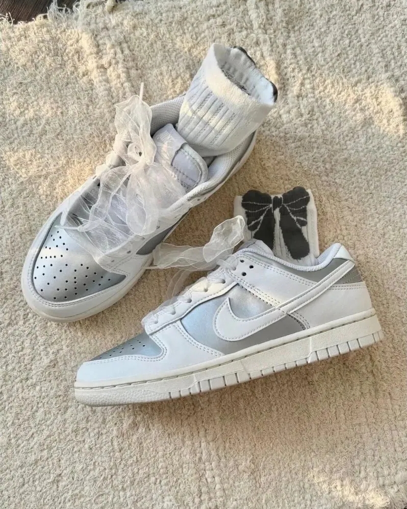 W Nike Dunk Low "Metallic" 絲巾 緞帶 白銀 張員瑛同款 IB7311001