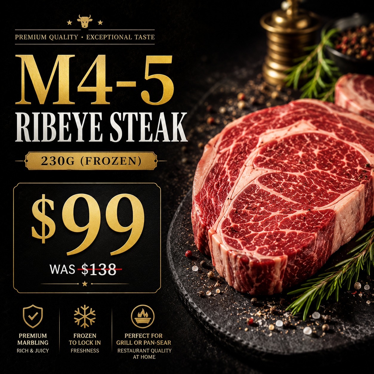 Australian M4-5 Wagyu Ribeye Steak (230g) (Frozen)
