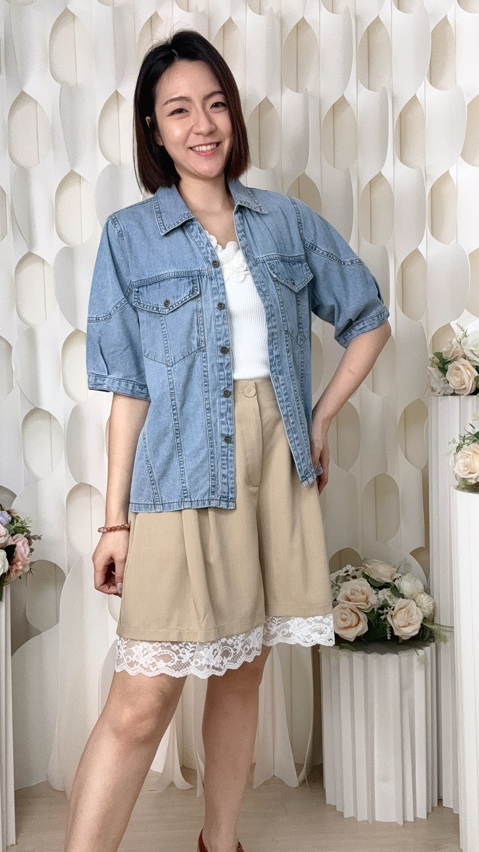 蕾絲邊西裝短褲(腰26-34 臀50 長19吋) 37165 #2306clo
